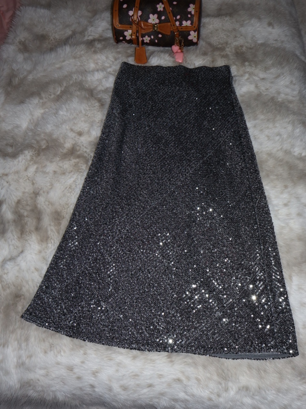 Ann Taylor gray sequin stretch midi skirt